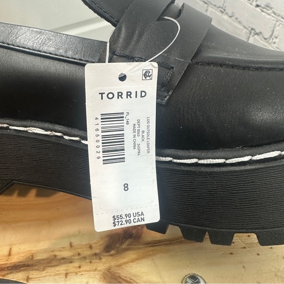 Torrid Lug Outsole Chunky Loafer Size 8WW Black Slip On Round Toe 90s Academia - Picture 6 of 10